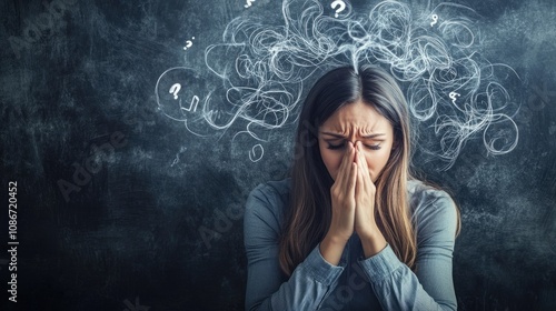 Woman Overwhelmed by Thoughts and Questions