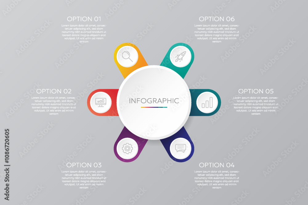6 Steps Circle Chart Infographic Template with Icons for Business Data Presentation 6 Steps Circle Chart Infographic Template with Icons for Business Data Presentation