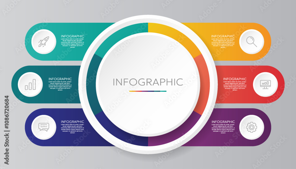 6 Steps Circle Chart Infographic Template with Icons for Business Data Presentation 6 Steps Circle Chart Infographic Template with Icons for Business Data Presentation