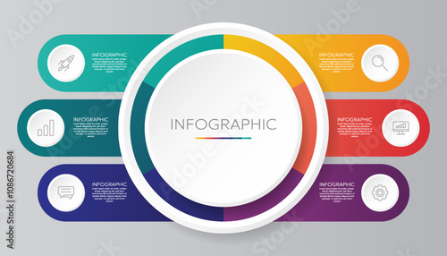 6 Steps Circle Chart Infographic Template with Icons for Business Data Presentation