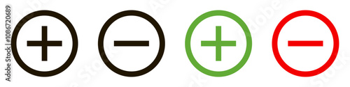 Plus and minus signs vector icons set