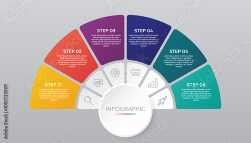 6 Steps Circle Chart Infographic Template with Icons for Business Data Presentation