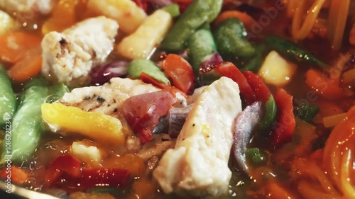 Sweet and sour stir fry close up 4K stock footage