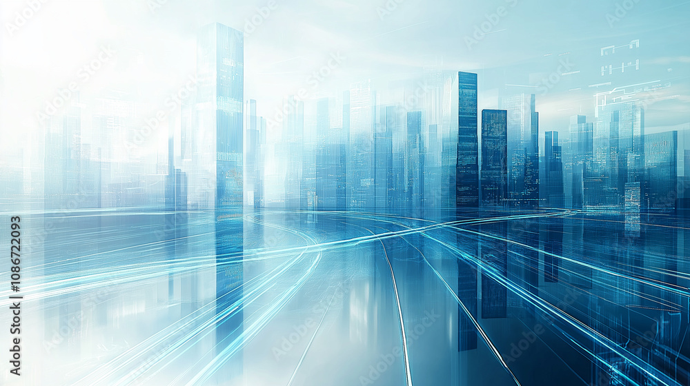 Modern High-Tech City with Reflective Skyscrapers and Technological Elements Modern High-Tech City with Reflective Skyscrapers and Technological Elements