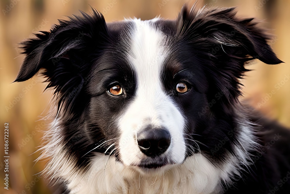 close up of a border collies face black and white fur alert ears close up of a border collies face black and white fur alert ears