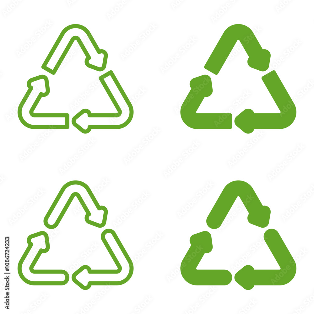 Recycle icon set. Recycling sign vector. Rubbish recycle green logo isolated on white background. Recycle icon set. Recycling sign vector. Rubbish recycle green logo isolated on white background.