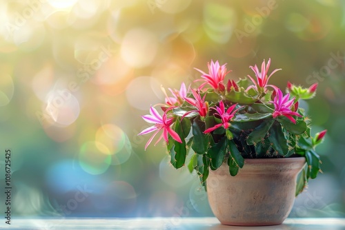 Christmas Cactus (Schlumbergera, Thanksgiving Cactus, Crab Cactus, Holiday Cactus) in Flowerpot photo