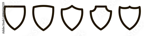 Shields set. Collection of security shield icons with contours and linear signs.