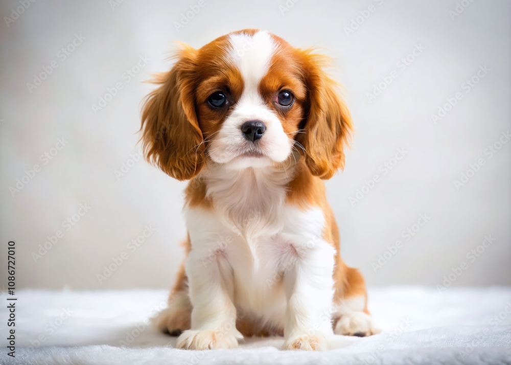Adorable Cavalier King Charles Spaniel Puppy on Soft White Background Perfect for Pet Lovers and Dog Enthusiasts Capturing Playful Expressions and Cherubic Charm Adorable Cavalier King Charles Spaniel Puppy on Soft White Background Perfect for Pet Lovers and Dog Enthusiasts Capturing Playful Expressions and Cherubic Charm