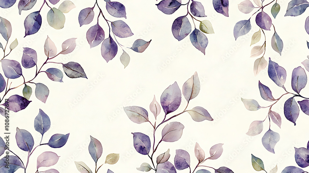 Floral pattern with purple and green leaves on a light background Floral pattern with purple and green leaves on a light background