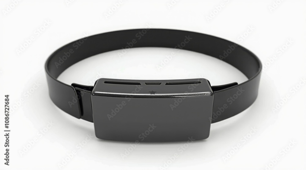 Sleek black belt with modern, minimalist buckle design on white background Sleek black belt with modern, minimalist buckle design on white background