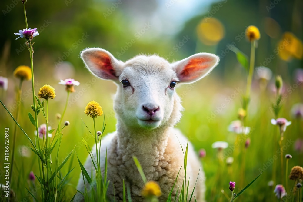 Obraz premium Adorable Lamb Drawing with High Depth of Field, Showcasing Nature's Beauty and Playfulness in a Serene Farm Setting, Perfect for Art and Animal Lovers Alike.