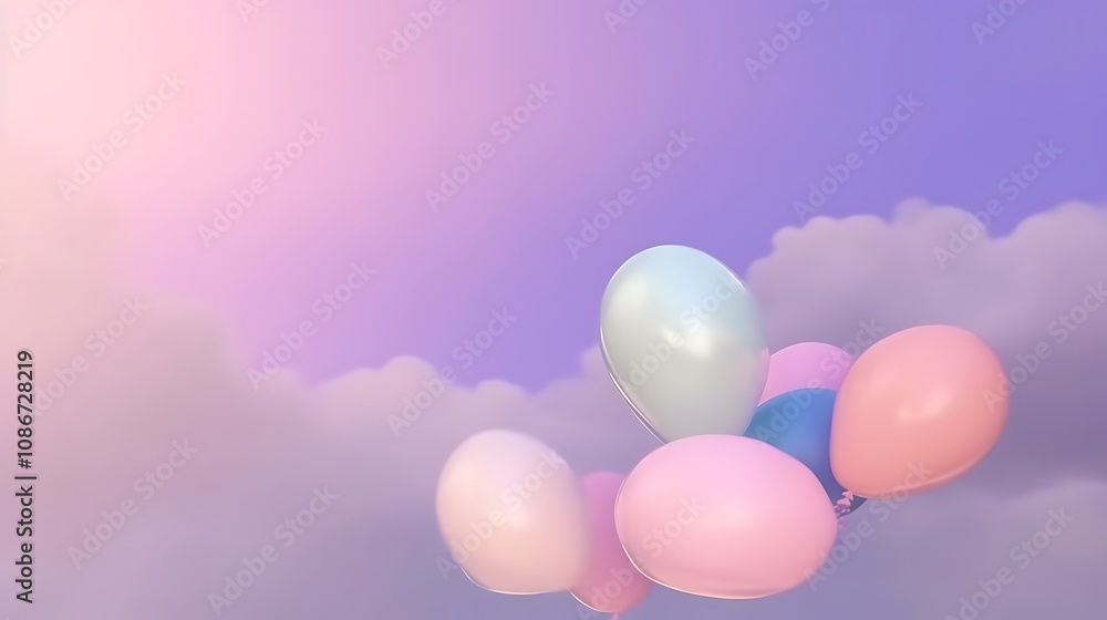 Pastel Balloons Float Gently Across a Cloudy Sky Pastel Balloons Float Gently Across a Cloudy Sky