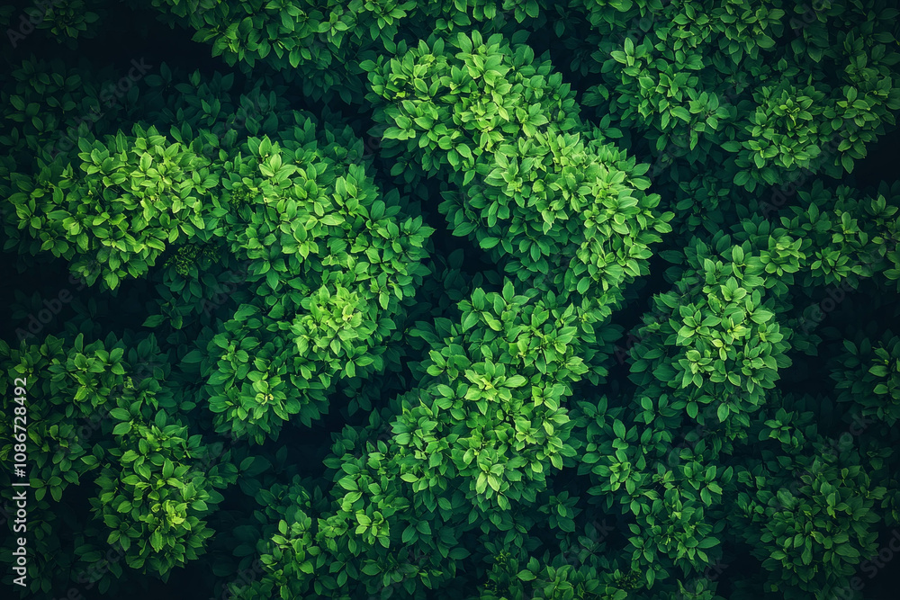 Vibrant Aerial View of Dense Green Foliage with Natural Patterns and Shadows Vibrant Aerial View of Dense Green Foliage with Natural Patterns and Shadows
