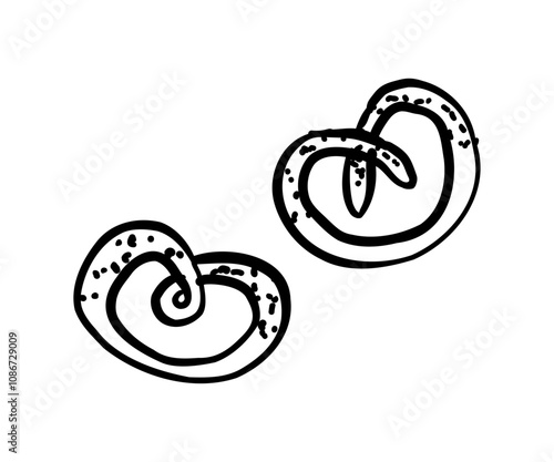 Doodle Pretzels hand drawn. Food, menu, goodies. Vector illustration.