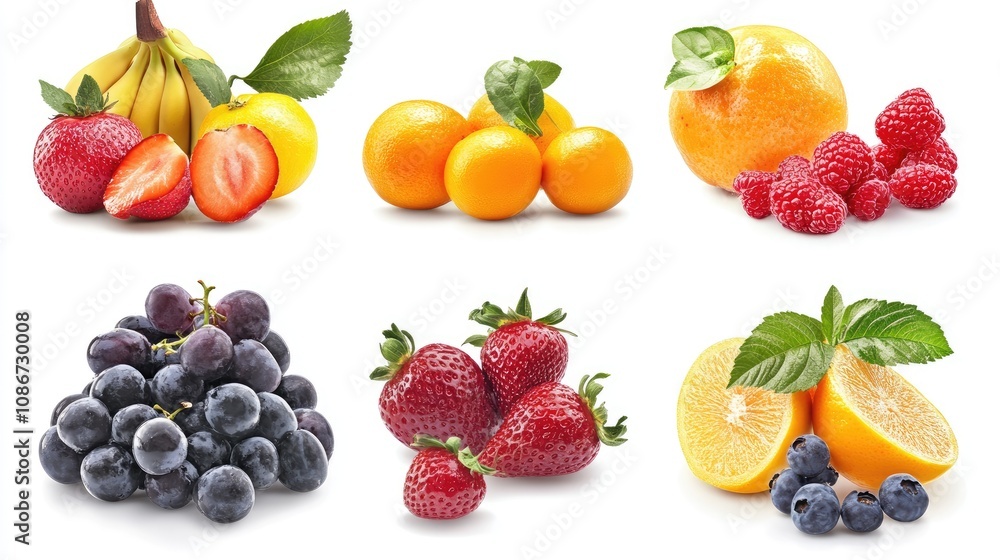 A vibrant display of fresh fruits including strawberries, bananas, oranges, and blueberries, showcasing their colorful hues. A vibrant display of fresh fruits including strawberries, bananas, oranges, and blueberries, showcasing their colorful hues.