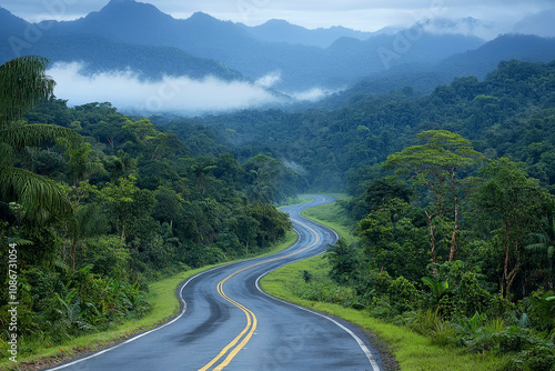 Serene Tree-Lined Road Surrounded by Lush Greenery with a Carpet of Fallen Leaves