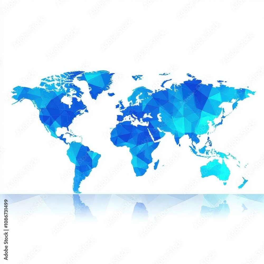 Abstract Geometric Illustration of a World Map with Blue Color Palette, Suitable for Global Business, Travel, and Educational Purposes Abstract Geometric Illustration of a World Map with Blue Color Palette, Suitable for Global Business, Travel, and Educational Purposes