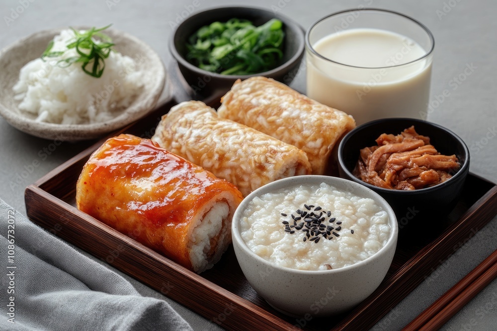Delicious Asian Breakfast With Rice Rolls And Soy Milk Delicious Asian Breakfast With Rice Rolls And Soy Milk