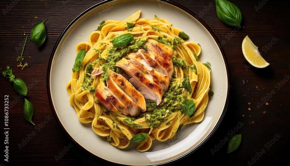 Creamy pesto pasta with grilled chicken Creamy pesto pasta with grilled chicken