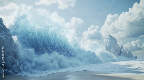 Wallpaper Mural Towering tsunami wave frozen mid-motion, dramatic and colossal, 8k, hyper realistic, real life based Torontodigital.ca