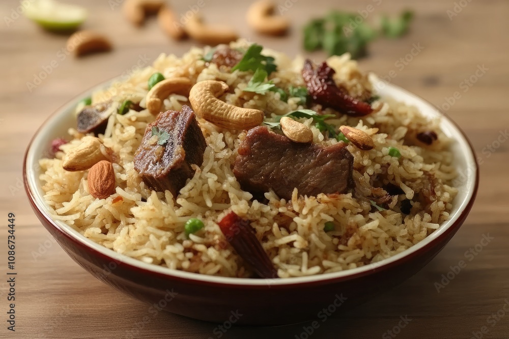 Delicious Mutton Rice With Cashews And Almonds Delicious Mutton Rice With Cashews And Almonds