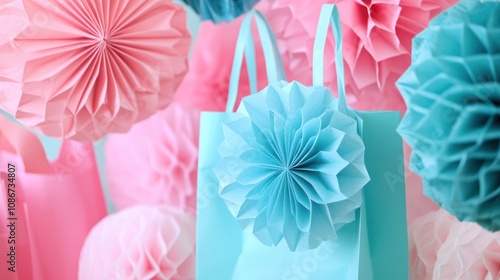 Wallpaper Mural Blue Gift Bag Decorated with a Paper Flower Torontodigital.ca