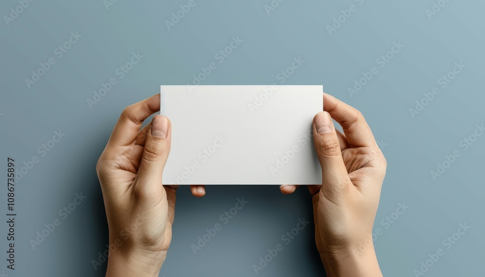 A hand holding a white card with no writing on it A hand holding a white card with no writing on it