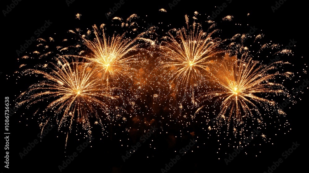 golden festive fireworks in the night sky. New Year's fireworks in the city golden festive fireworks in the night sky. New Year's fireworks in the city