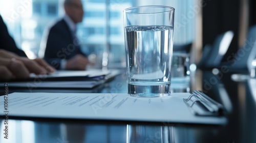 Wallpaper Mural Glass of Water on a Clipboard in a Conference Room Torontodigital.ca