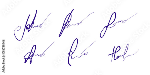 Handwritten vector signature. Set manual signatures, manuscript sign for documents and hand drawn autograph lettering isolated on white background. Handwrinting Signature Collection.