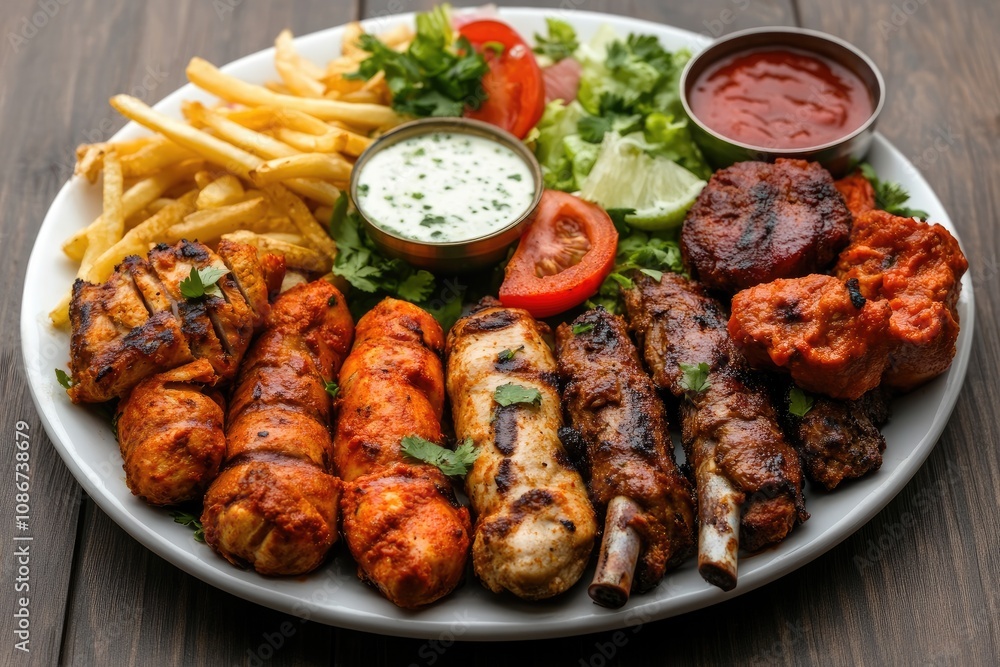 Grilled Meat Platter with Fries and Salad Grilled Meat Platter with Fries and Salad