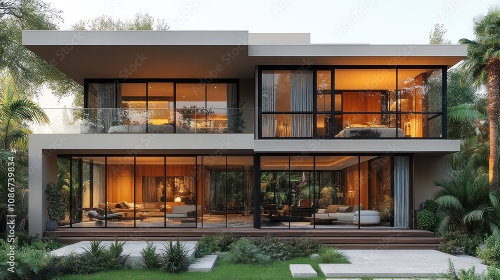 3D model of a luxury urban townhouse with modern finishes and large glass balconies, on a white backdrop. 3D model of a luxury urban townhouse with modern finishes and large glass balconies, on a white backdrop.