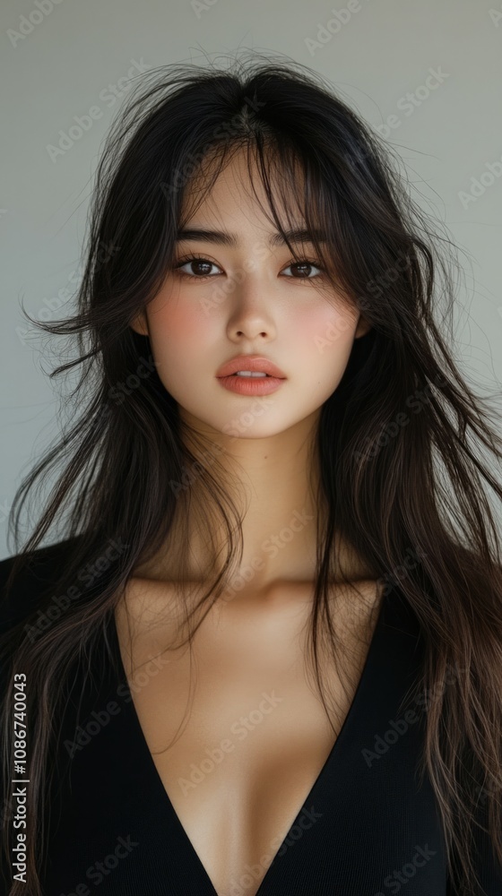 Portrait of smiling beautiful young girl with perfect glowing skin and bare shoulders on blue studio background. Beautiful natural woman looking at camera Portrait of smiling beautiful young girl with perfect glowing skin and bare shoulders on blue studio background. Beautiful natural woman looking at camera