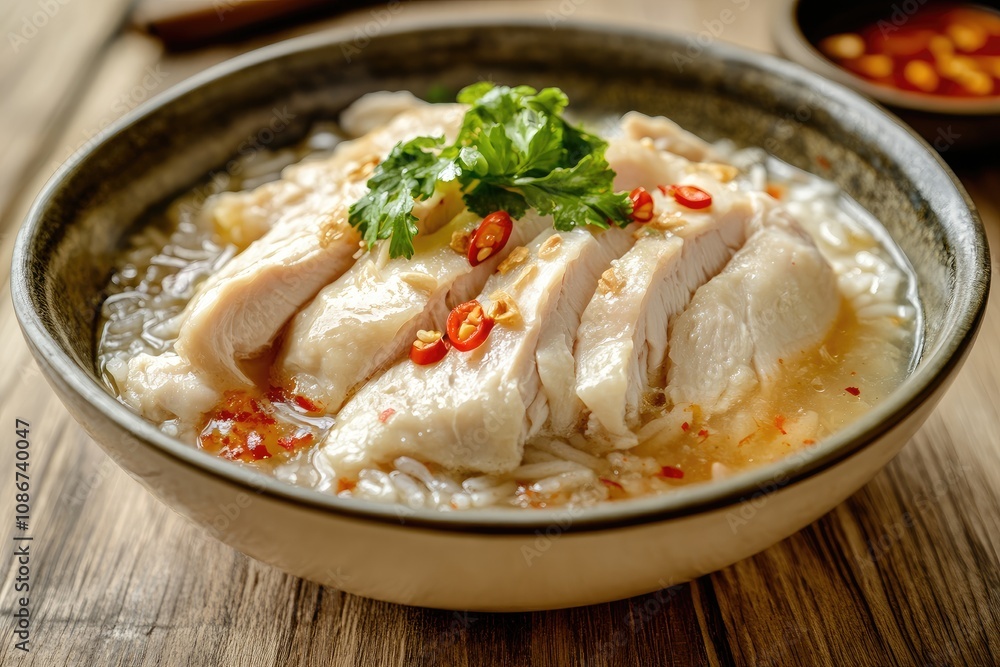Delicious Chicken Rice Soup with Chili Garnish Delicious Chicken Rice Soup with Chili Garnish