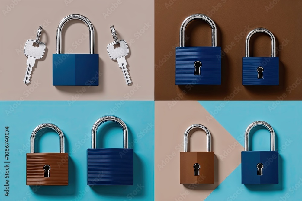 Modern Curation of Locks and Keys in Bold Cyan and Warm Brown Highlighting Security Themes Modern Curation of Locks and Keys in Bold Cyan and Warm Brown Highlighting Security Themes