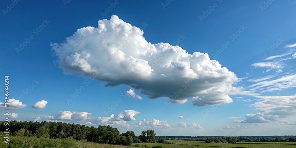 A single white cloud dominates the cerulean expanse of a clear blue sky with its billowy shape and delicate texture, atmospheric, unobstructed, white, sky A single white cloud dominates the cerulean expanse of a clear blue sky with its billowy shape and delicate texture, atmospheric, unobstructed, white, sky