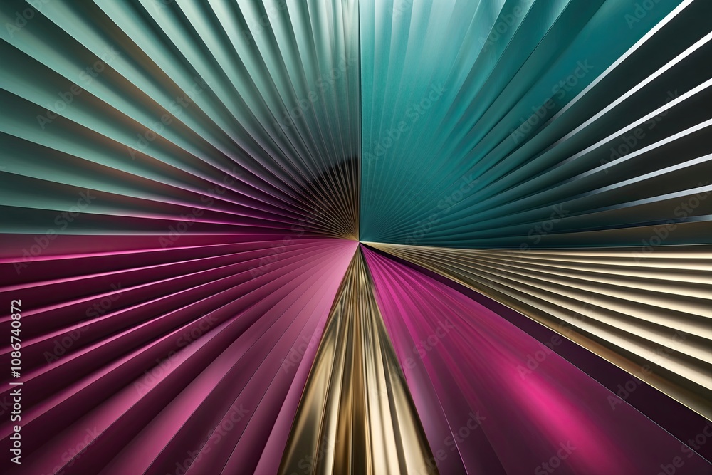 Fototapeta premium Dynamic Triangular Gradient Form Radiating Elegant Aqua, Magenta, and Gold Shades in a Chic 3D Design