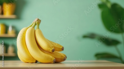 Closeup of fresh bananas on a kitchen table, energyboosting fruit photo