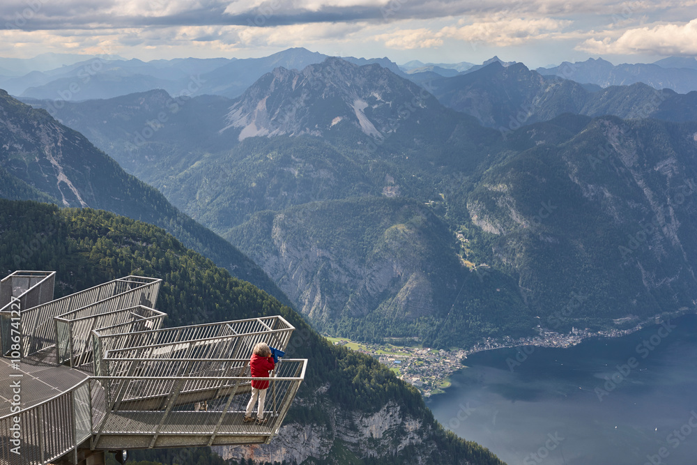Five fingers landmark viewpoint and Hallstater lake. Upper Austria