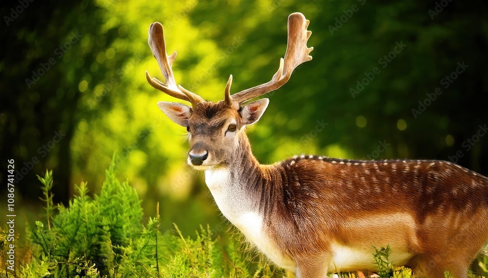 Fototapeta premium Fallow deer in the forest at sunset. Selective focus. 