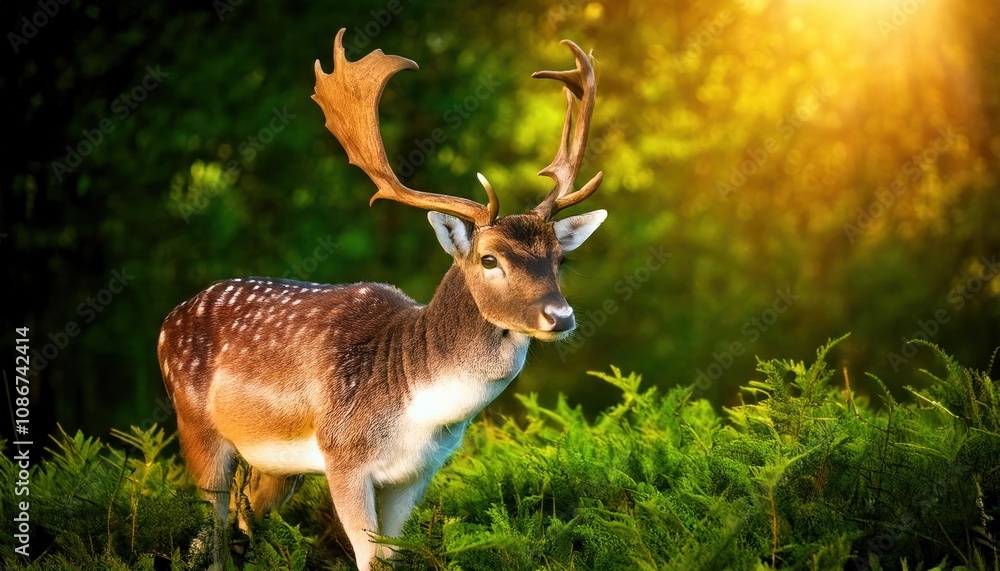 Obraz premium Fallow deer in the forest at sunset. Selective focus. 