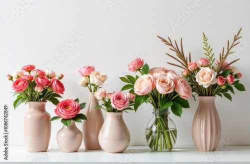 Wallpaper Mural collection of beautiful flower bouquets in various vases. Space for text to advertise floral design workshops or bouquet delivery services Torontodigital.ca