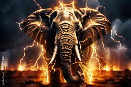 electrifying elephant an elephant with lightning bolts surroundi photo