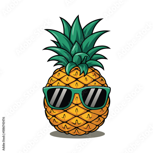  cartoon pineapple with sunglass vector, icon