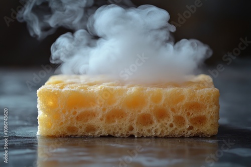 Steam rising from a sponge evoking warmth and cleanliness photo