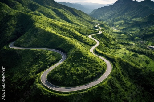 Winding mountain road nature outdoors forest.