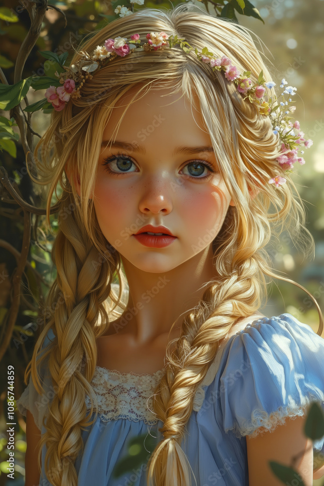 A little girl with long blonde hair wearing a flower crown A little girl with long blonde hair wearing a flower crown