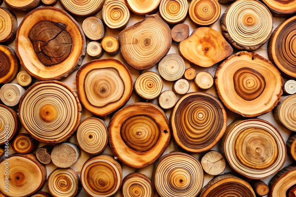 arrangement of different wood cut slice top view. Wooden texture arrangement of different wood cut slice top view. Wooden texture
