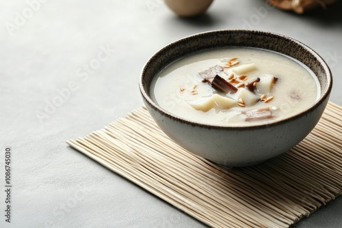 Creamy Potato and Barley Soup in a Bowl